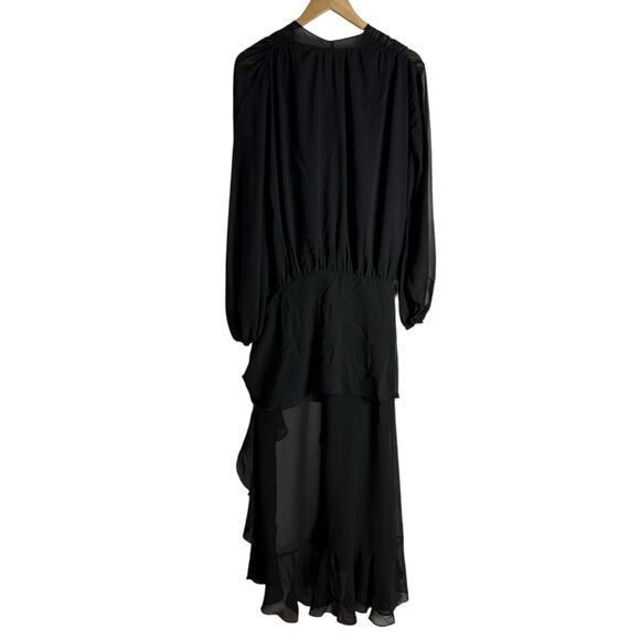 Amanda Uprichard Calliope Black Tie Waist Sheer Ruffled Long Sleeve Maxi Dress S - Picture 7 of 9
